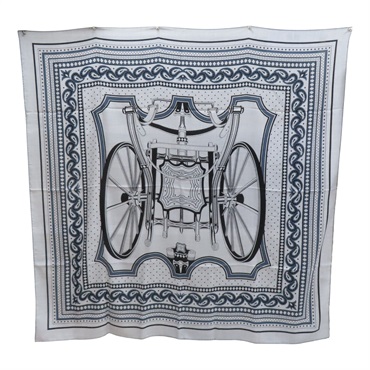 灰/藍色 羊絨 LES ROUES DE PHAETON 方巾 140x140【HERMES 愛馬仕】 H244170S