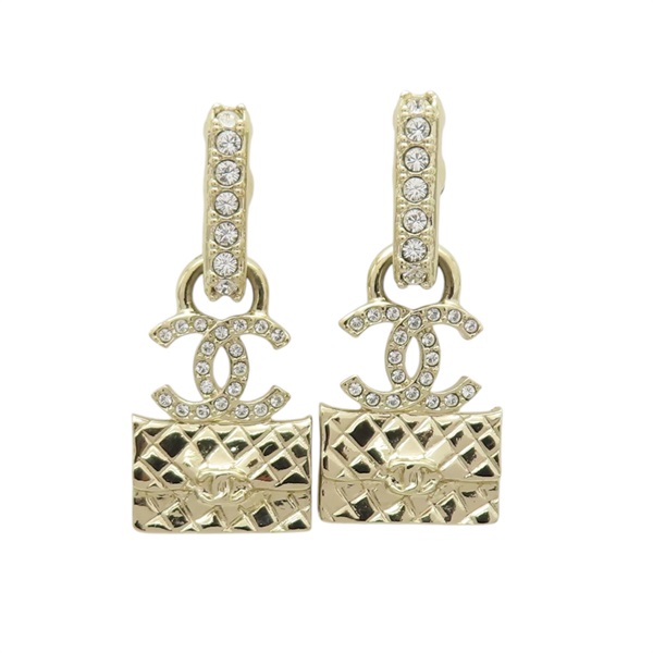 金色金屬 水晶 COCO包 墜飾 耳環【CHANEL 香奈兒】