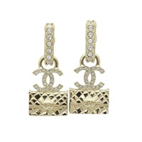 金色金屬 水晶 COCO包 墜飾 耳環【CHANEL 香奈兒】