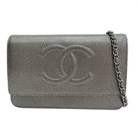 銀色 荔枝紋牛皮 Timeless CC WOC 鏈帶肩背包 (無卡)【CHANEL 香奈兒】 A48654