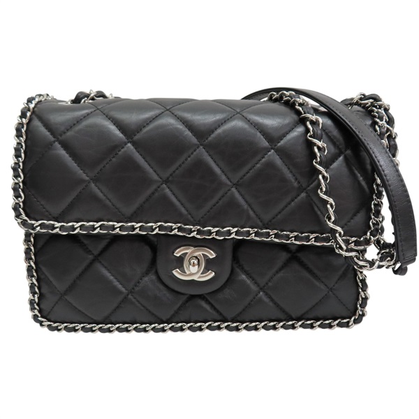 黑色 菱格紋 牛皮 鏈帶肩背包 銀釦【CHANEL 香奈兒】 AS1672