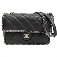 黑色 菱格紋 牛皮 鏈帶肩背包 銀釦【CHANEL 香奈兒】 AS1672