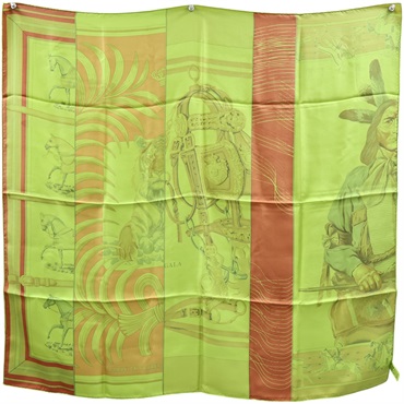 綠色 酋長 絲綢 絲巾 90x90【HERMES 愛馬仕】