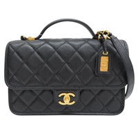 黑色 菱格紋 荔枝牛皮 手把口蓋包 鏈帶肩背包 金釦【CHANEL 香奈兒】 AS3653