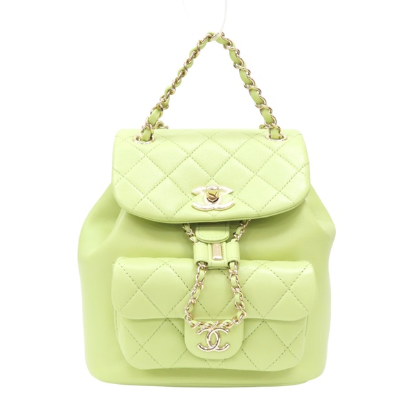 牛油果綠色 菱格紋羊皮 Duma經典雙C 後背包【CHANEL 香奈兒】 AS2908