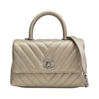 金色 山形紋 牛皮 Coco Handle 兩用包【CHANEL 香奈兒】 A92990