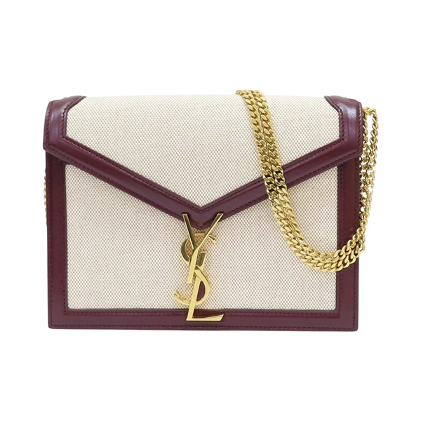 米白/酒紅 帆布 Cassandra 肩背包【SAINT LAURENT YSL 聖羅蘭 】 ARS532750