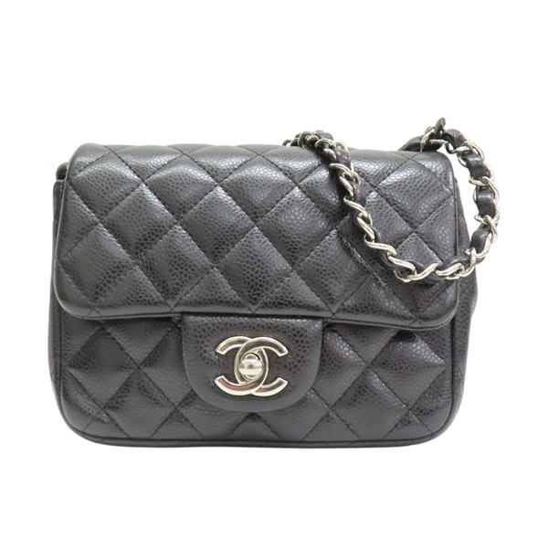 黑色 荔枝紋牛皮 Mini Matelasse 鍊帶肩背包 銀扣 無卡【CHANEL 香奈兒】 A35200