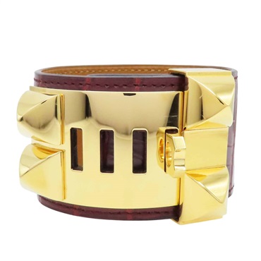 磚紅色 鱷魚皮 Collier de Chien 手環 金釦【HERMES 愛馬仕】