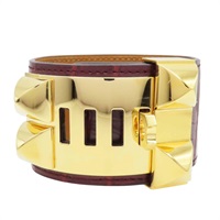 磚紅色 鱷魚皮 Collier de Chien 手環 金釦【HERMES 愛馬仕】