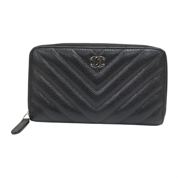 黑色 牛皮 Vstitch zip multi case 拉鍊中夾【CHANEL 香奈兒】
