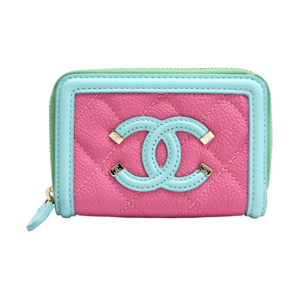 三色 菱格紋 牛皮 拉鍊 零錢包【CHANEL 香奈兒】