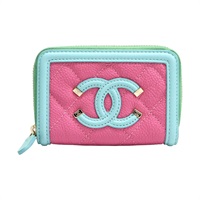 三色 菱格紋 牛皮 拉鍊 零錢包【CHANEL 香奈兒】