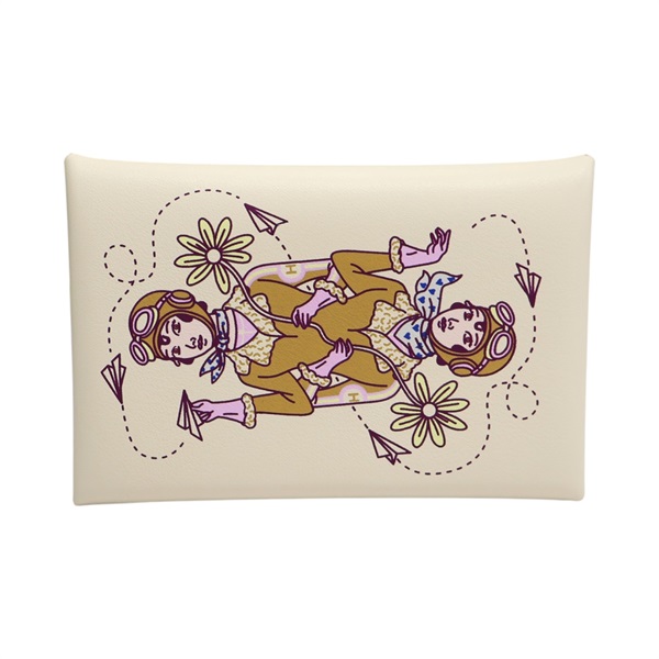 白色 Swift 牛皮 Calvi Aviatrice 扣式 卡夾 名片夾 B刻【HERMES 愛馬仕】