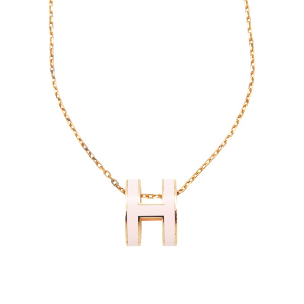 粉色琺瑯 金色鍍金 H POP 項鍊【HERMES 愛馬仕】