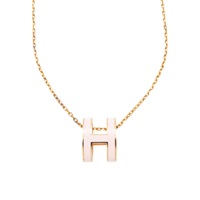 粉色琺瑯 金色鍍金 H POP 項鍊【HERMES 愛馬仕】