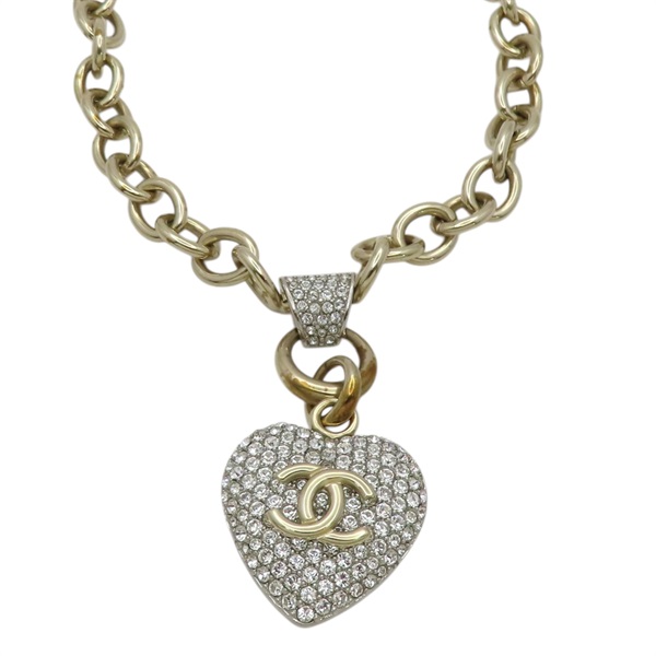 金色金屬 愛心水鑽 項鍊【CHANEL 香奈兒】 AB3729