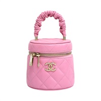 粉色 菱格紋 羊皮 Mini Vanity Case 化妝箱 圓筒 無卡【CHANEL 香奈兒】
