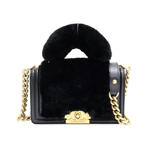 黑色牛皮 Orylag 兔毛 Boy 兩用包 無卡【CHANEL 香奈兒】