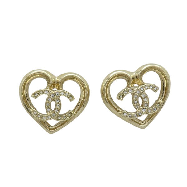 金色金屬 愛心 雙C 縷空 耳環【CHANEL 香奈兒】 ABA103