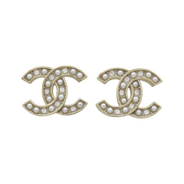 淡金 鍍金 雙C 珍珠 耳環【CHANEL 香奈兒】