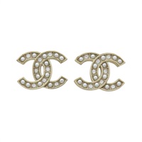 淡金 鍍金 雙C 珍珠 耳環【CHANEL 香奈兒】