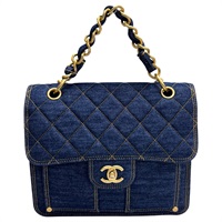 藍色 荔枝紋 牛仔布 Back pack 2way 後背包 金扣 【CHANEL 香奈兒】 AS4031