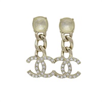 香檳金 金屬 水晶 雙C 鍊帶 耳環【CHANEL 香奈兒】 ABA101