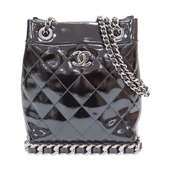 黑色 菱格紋 漆皮 小型水桶包 肩背包 AS5871【CHANEL 香奈兒】 AS5871