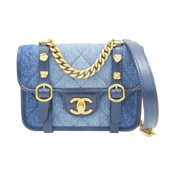 藍色 丹寧 牛仔布 徽章 鏈條包 兩用包【CHANEL 香奈兒】 AS5132
