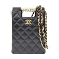 黑色 菱格紋羊皮 珍珠手把 鍊帶 肩背包【CHANEL 香奈兒】 AP4520