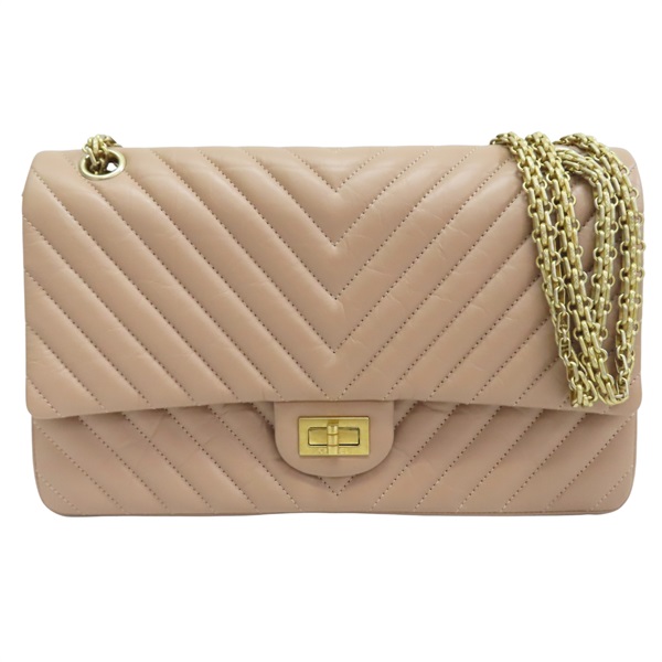 膚色 牛皮 2.55 口蓋包 金釦【CHANEL 香奈兒】 A37587