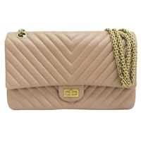 膚色 牛皮 2.55 口蓋包 金釦【CHANEL 香奈兒】 A37587