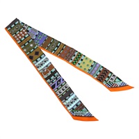 橘色 絲綢 絲巾 Twilly【HERMES 愛馬仕】