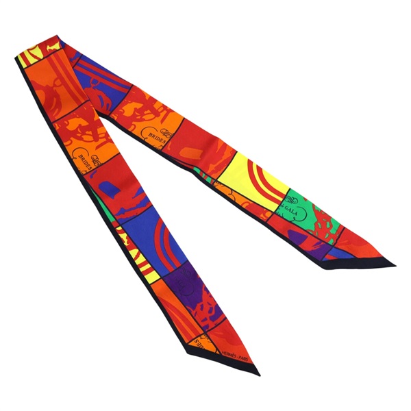 紅/黑色 絲綢 絲巾 Brides de Gala Twilly【HERMES 愛馬仕】