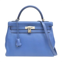 瑪瑙藍 Taurillon牛皮 Kelly 32 凱莉包 兩用包 □J刻 銀釦【HERMES 愛馬仕】