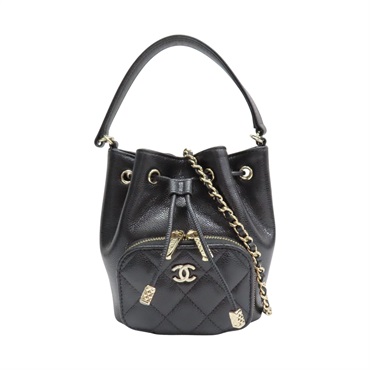 黑色 荔枝紋牛皮 Matelasse 迷你水桶包 肩背包 AP2913【CHANEL 香奈兒】 AP2913