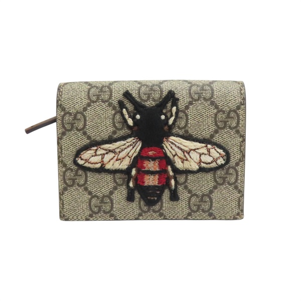 烏木色 帆布 蛾刺秀 扣式 短夾【GUCCI 古馳】 456867