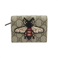 烏木色 帆布 蛾刺秀 扣式 短夾【GUCCI 古馳】 456867