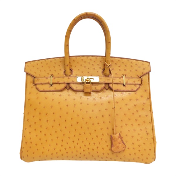 棕色 鴕鳥皮 Birkin 35 柏金包 手提包 口D刻 金扣【HERMES 愛馬仕】