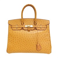 棕色 鴕鳥皮 Birkin 35 柏金包 手提包 口D刻 金扣【HERMES 愛馬仕】