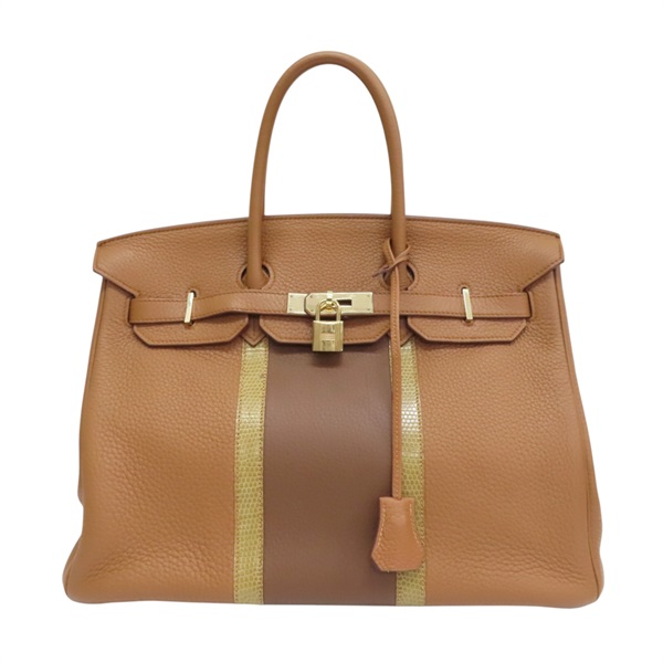 棕/金色 TC牛皮 蜥蜴皮 Birkin 35 柏金包 手提包 口O刻 金扣【HERMES 愛馬仕】
