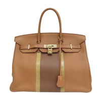 棕/金色 TC牛皮 蜥蜴皮 Birkin 35 柏金包 手提包 口O刻 金扣【HERMES 愛馬仕】