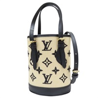 米色帆布 刺繡原花 黑色牛皮飾邊 Nano Bucket 兩用包【LOUIS VUITTON LV 路易威登】 M82418