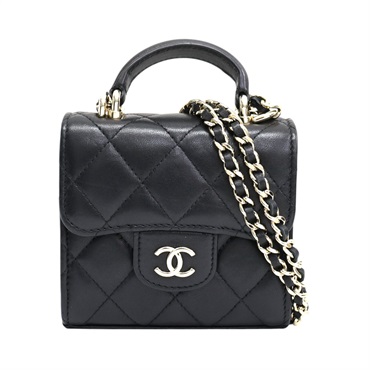 黑色 菱格紋羊皮 Mini 手把口蓋包 鍊帶 肩背包 AS4654【CHANEL 香奈兒】 AS4654