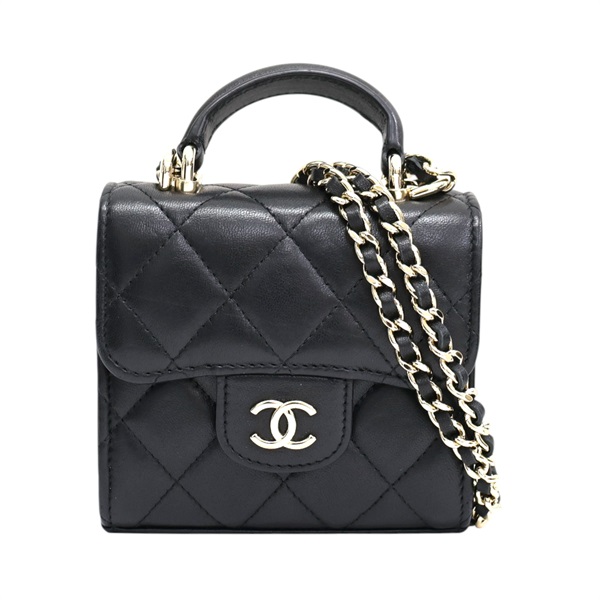黑色 菱格紋羊皮 Mini 手把口蓋包 鍊帶 肩背包 AS4654【CHANEL 香奈兒】 AS4654