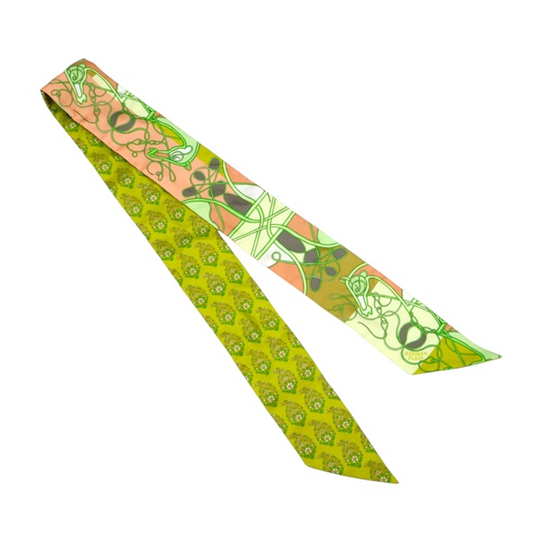 綠色 絲綢 Twilly 絲巾【HERMES 愛馬仕】