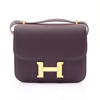 HERMES 愛馬仕 Constance 18 康康包 肩背包 黑加侖紫 Epsom牛皮 D刻 金扣 H083905CC