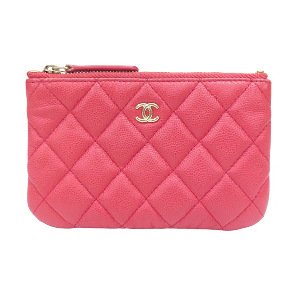 鮭魚粉紅 菱格紋 牛皮 零錢包 無卡【CHANEL 香奈兒】