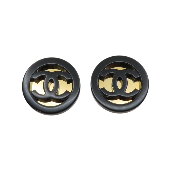 黑色壓克力 金色鏡面 雙C 耳環【CHANEL 香奈兒】 ABD681